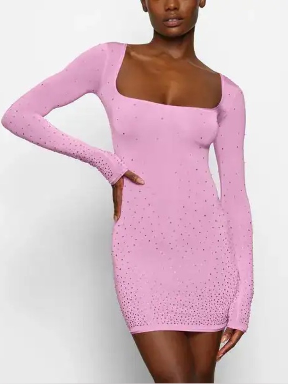 Skims Jelly Sheer Petal Rhinestone Embellished Long-Sleeve Mini Dress Medium
